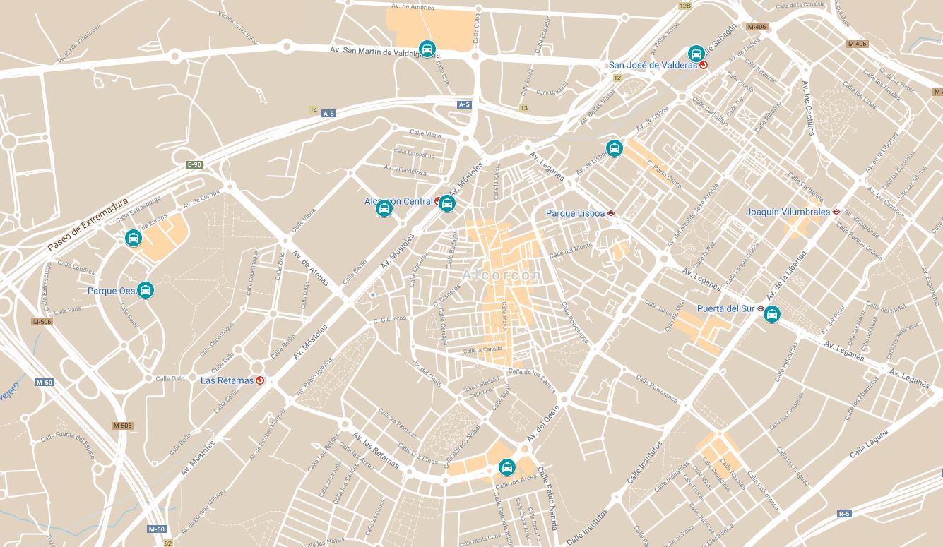 Accede aquí al plano de paradas de taxi de Alcorcón